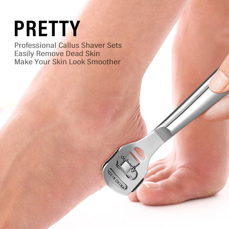 24 Pieces Callus Shaver Set, 20 Replacement Slices Blades 2 Callus Shavers and 2 Foot File Head Foot Care Tools Steel Handle Hard Skin Remover for Hand Feet (Grooved Handle)