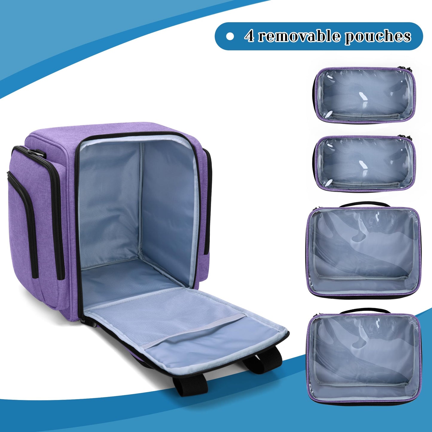 BAFASO Large Medicine Storage Box Come with 4 Removable Pouches, Pill Bottle Organizer for Daily Use, Purple