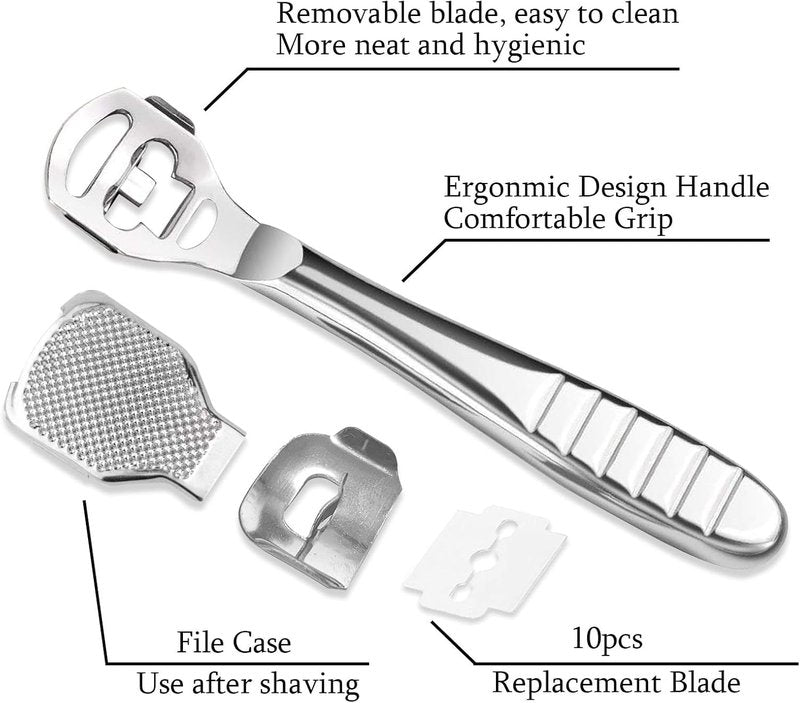52 Pcs Callus Shaver Set,1 Stainless Steel Foot Razor with 50 Replacement Slices Blades and 1 Foot File Head Foot Care Tools,Foot Shaver Callus Remover,Hard Dry Skin Remover for Hand Feet