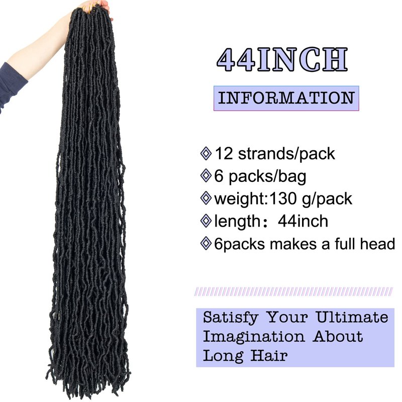 44 Inch New Faux Locs Crochet Hair New Soft Locs Crochet Braids Hair Pre Looped Synthetic Goddess Crochet Locs Braiding Hair 1B