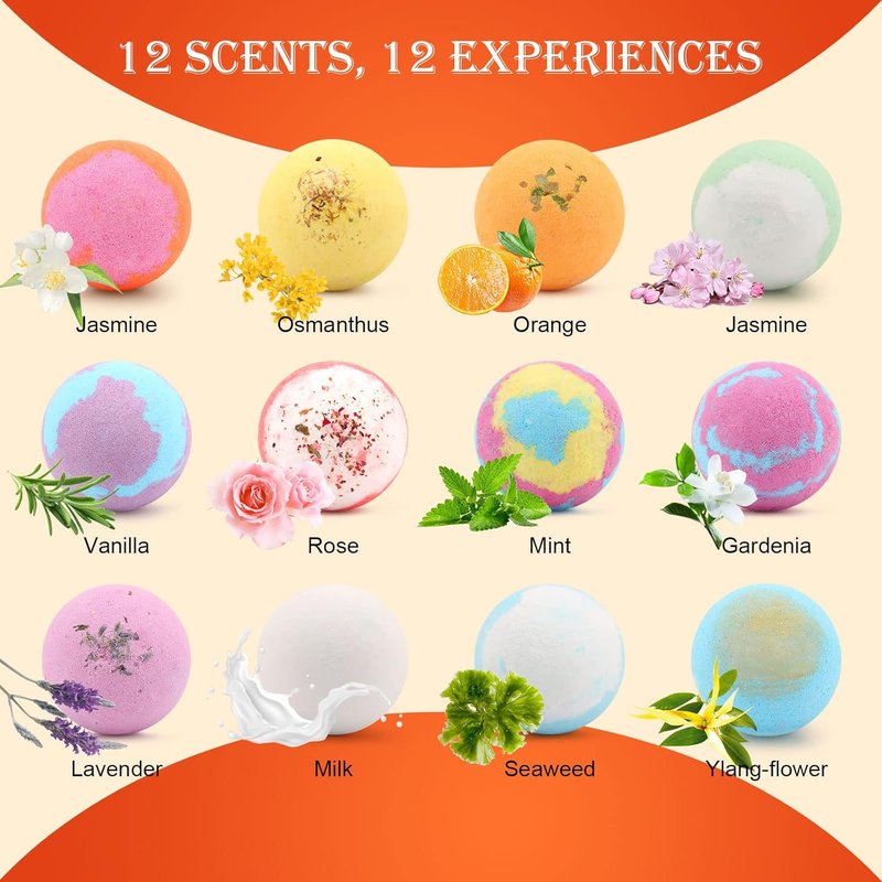 Bath Bombs Gift Set - 12 PCS Vanilla Menthol & Rose Extract | Moisturizing Fizzy Spa Relaxation