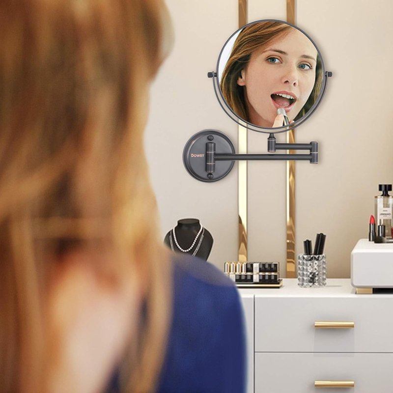 Wall Mounted Magnifying Makeup Mirror - 10x Magnification, Oil Rubbed Bronze | 8-Inch Double-Sided Swivel, 12-Inch Extension
