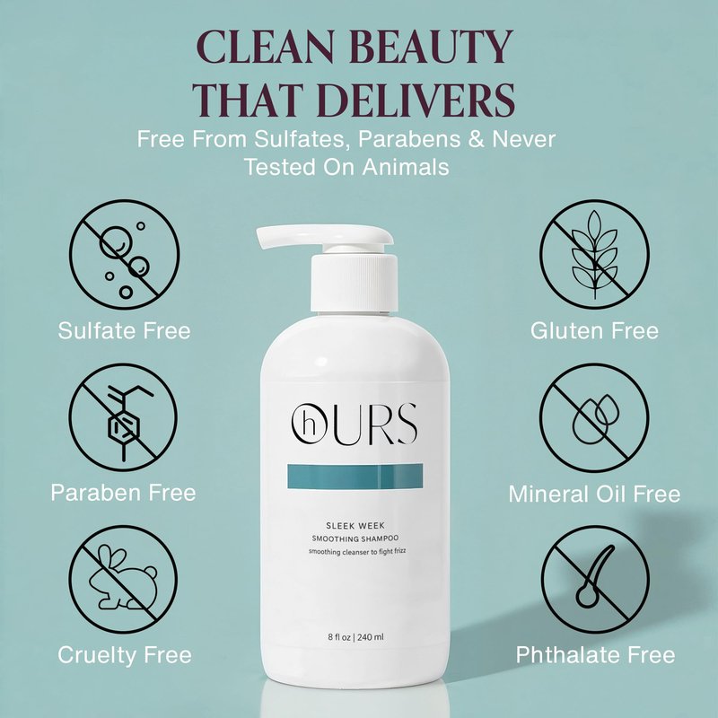 hOURS Sleek Week Smoothing Shampoo for Dry, Dull, & Frizzy Hair - Sulfate-Free Cleanser with Pea Protein, Arginine & Coconut Oil - Smooths, Strengthens & Adds Shine - Color Safe Formula– 8 oz
