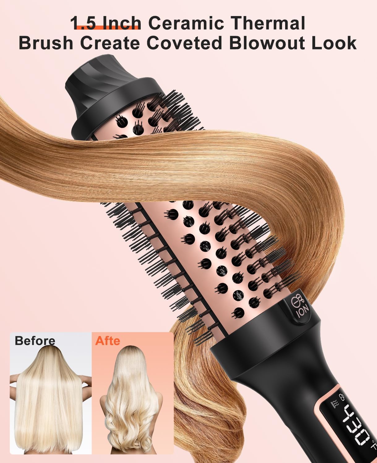 Nimmu Thermal Brush - 1.5 Inch Heated Round Brush for Blowouts | 10 Temperature Settings, Dual Voltage, Black Gold