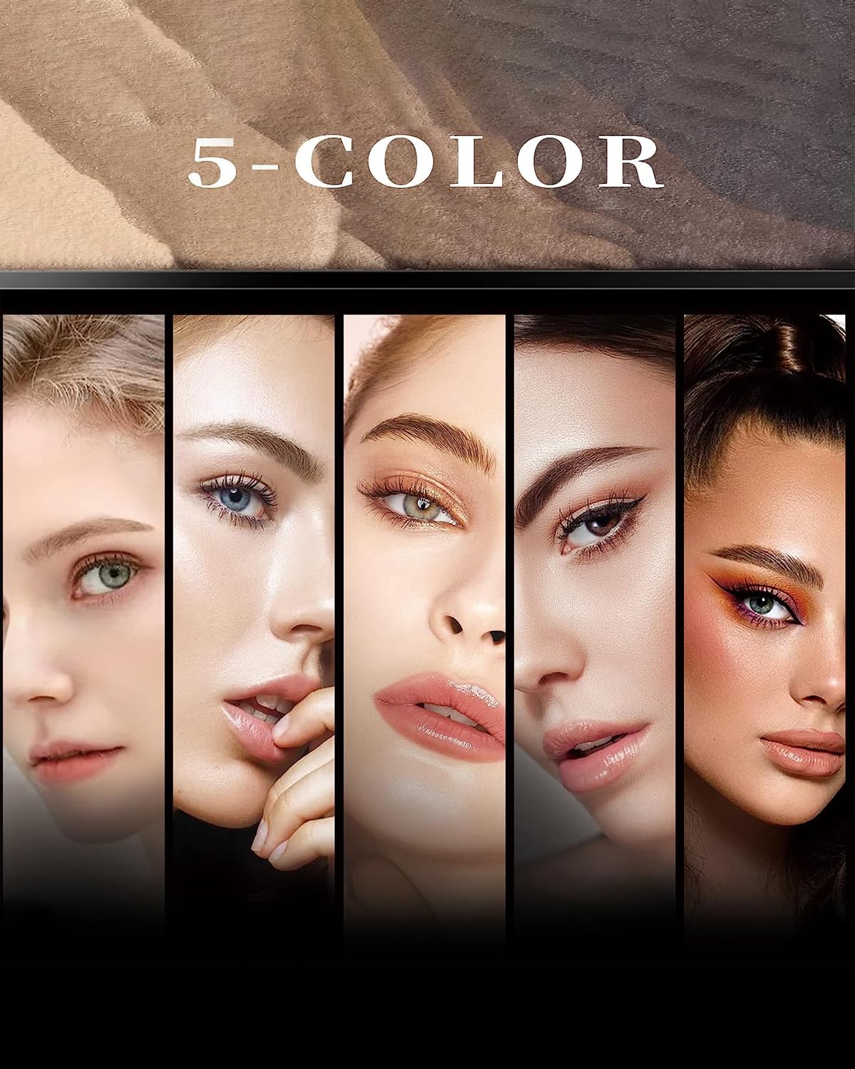 AMIIR 5 Colors Brow Powder Compact Eye Brow Tinted Dye Sculpt Light to Dark Coloring w/Double-Ended Brush Cute Little Makeup Palette Kit