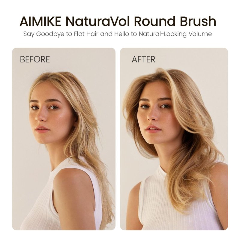 AIMIKE Round Brush for Blow Out, NaturaVol Medium Round Hair Brush for Fine Hair with Nano Thermal Ceramic Tech, for Blow Drying & Styling, Adds Volume & Smoothness (1.7 Inch Barrel, 2.5 Inch Bristle)