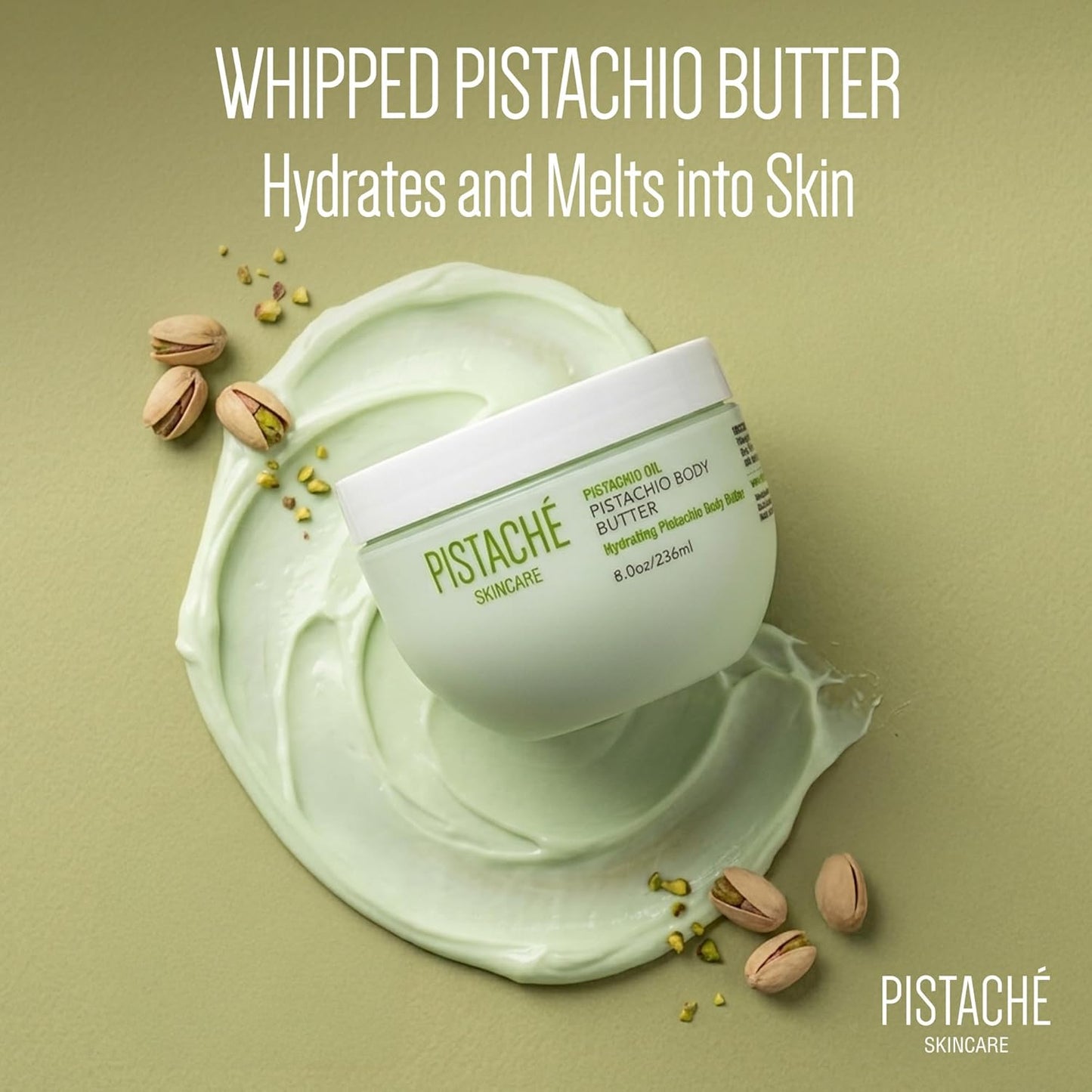 Pistaché Skincare Pistachio Oil Whipped Body Butter - Rich Moisturizer with Vitamin E & Antioxidants | 8 oz