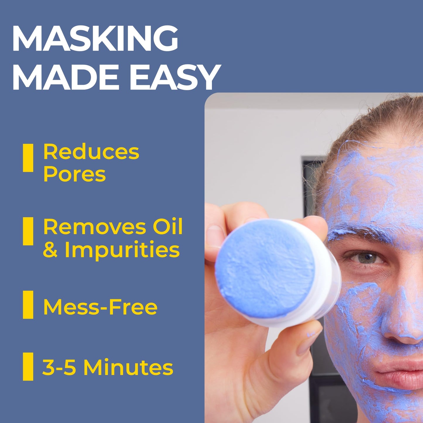 WYOS Pore-Refining Clay Face Mask Stick – White Clay Formula Deep Cleans, Removes Oil, Minimizes Pores – Hands-Free, Mess-Free, Quick Drying, Travel-Friendly Grooming Essential