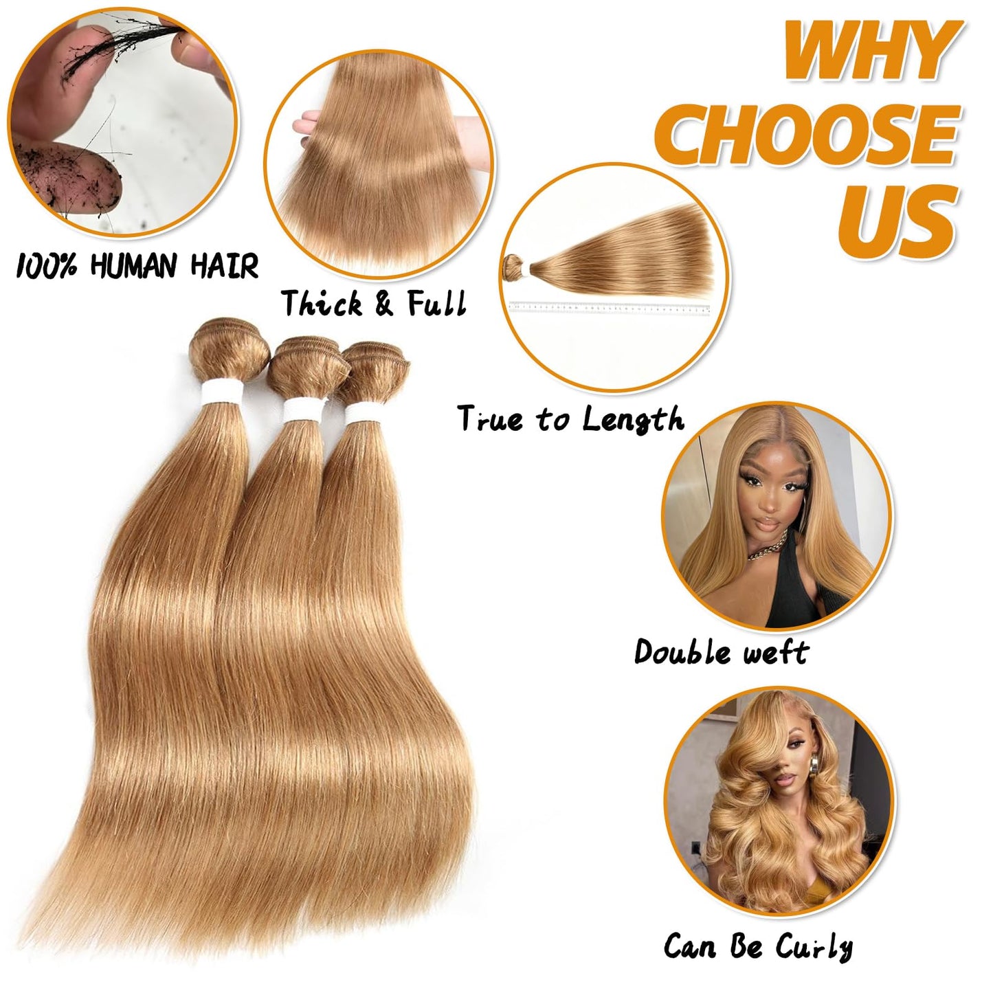 ijoy Straight Honey Blonde Bundles 95g Human Hair Bundle Dirty Blonde Brazilian Virgin Hair Weave 1 Bundle for Chic Boho 16 Inch