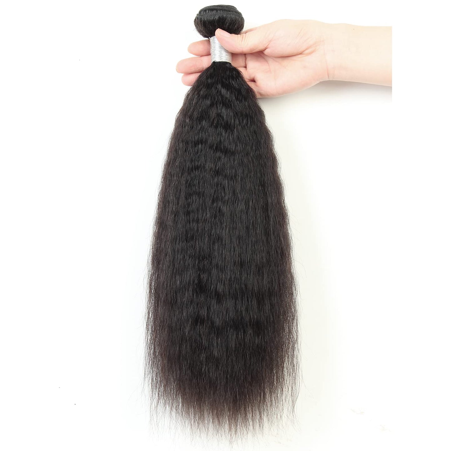 LINYINGYH Kinky-Straight Human Hair 1 Bundle Yaki Straight Bundles 16 inch Brazilian Remy Hair Weave Single Real Unprocessed Virgin Hair One Bundles Natural Color