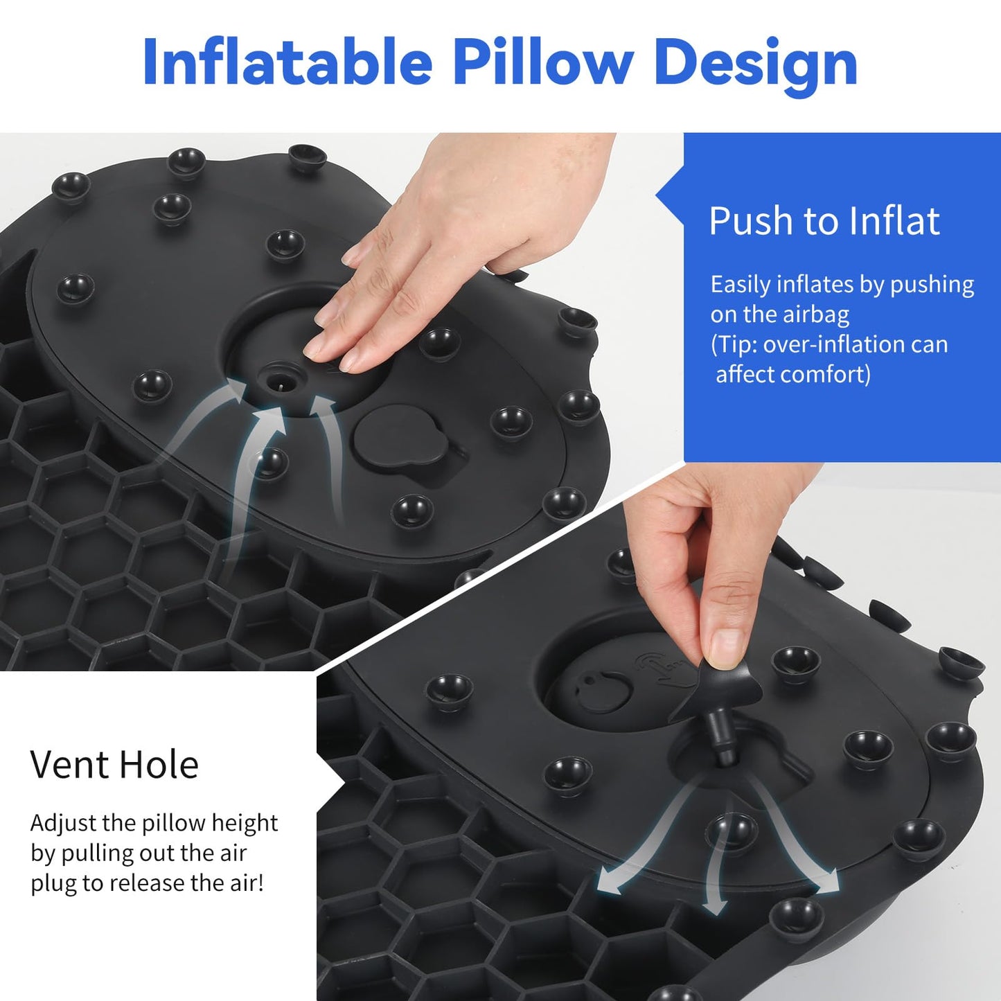 Goowin Bath Pillows for Tub, New Generation Skin-Friendly Silicone Bath Pillow, Luxury Bathtub Pillow for Head and Neck, Powerful Suction Tub Pillow for Bathtub with Inflatable Airbag (Black)