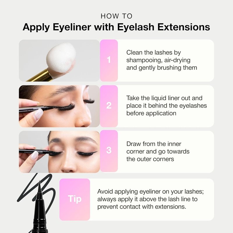 Oil-Free Liquid Eyeliner for Eyelash Extensions - Ultra-Fine Felt Tip, Waterproof & Long-Lasting Black