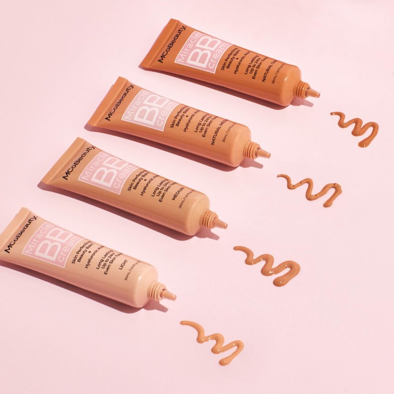 MCoBeauty Miracle BB Cream Medium - Skin Tint Foundation Primer with Hyaluronic Acid Glycerin - Lightweight Dewy Coverage Tinted Moisturizer for Face - Vegan Cruelty Free Makeup, Tone Balancing
