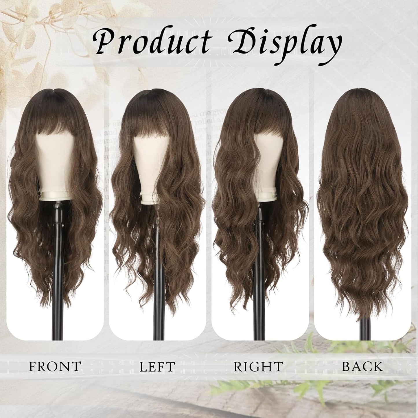 Medium Brown Wig with Bangs for Women - 26 Inch Long Wavy Synthetic Hair for Daily Wear | Natural Look