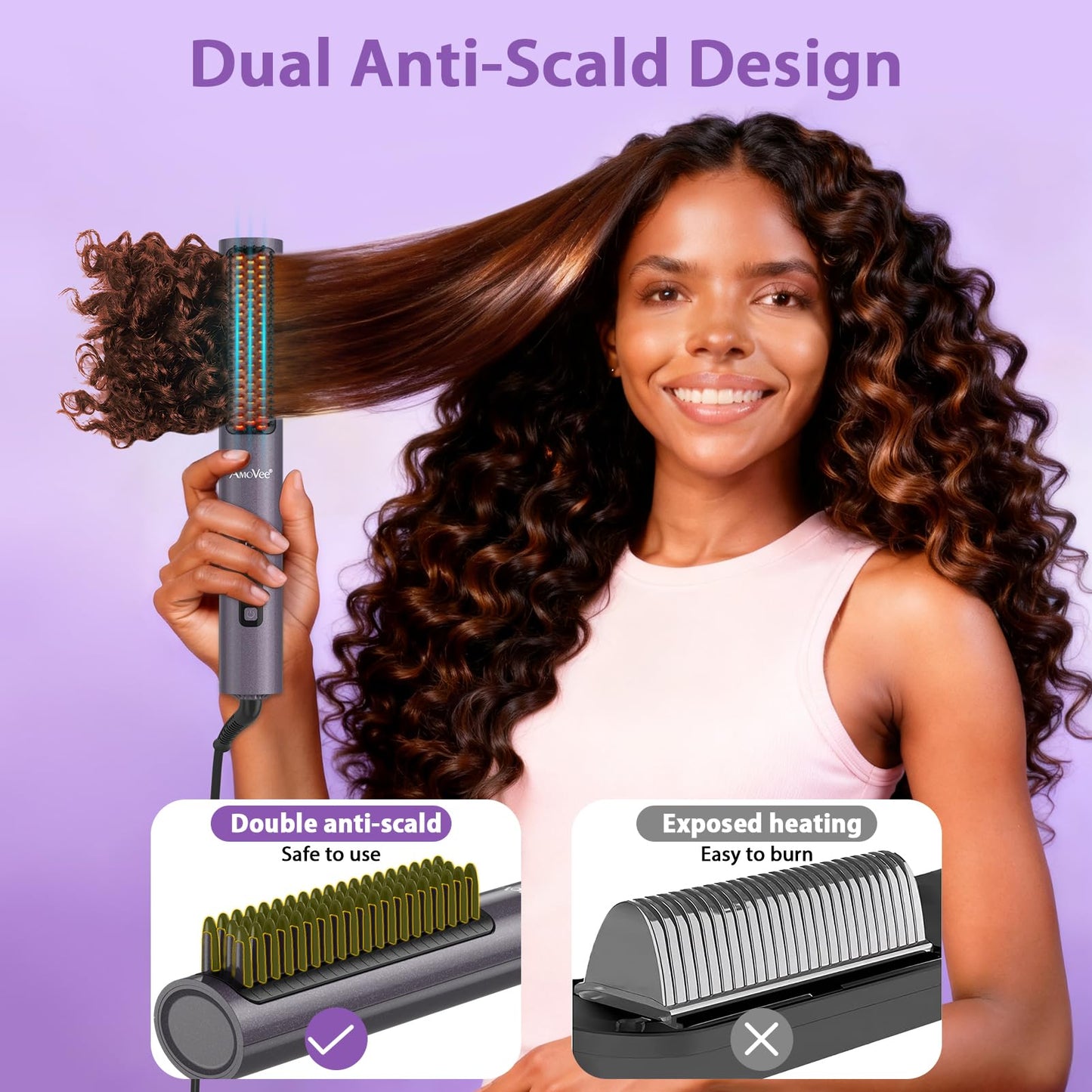 Straightening Brush,Hair Straightener Brush for Women with Negative Ions Cool Air 30S Fast Heating Dual Voltage Flat Iron for Thick Curly Hair