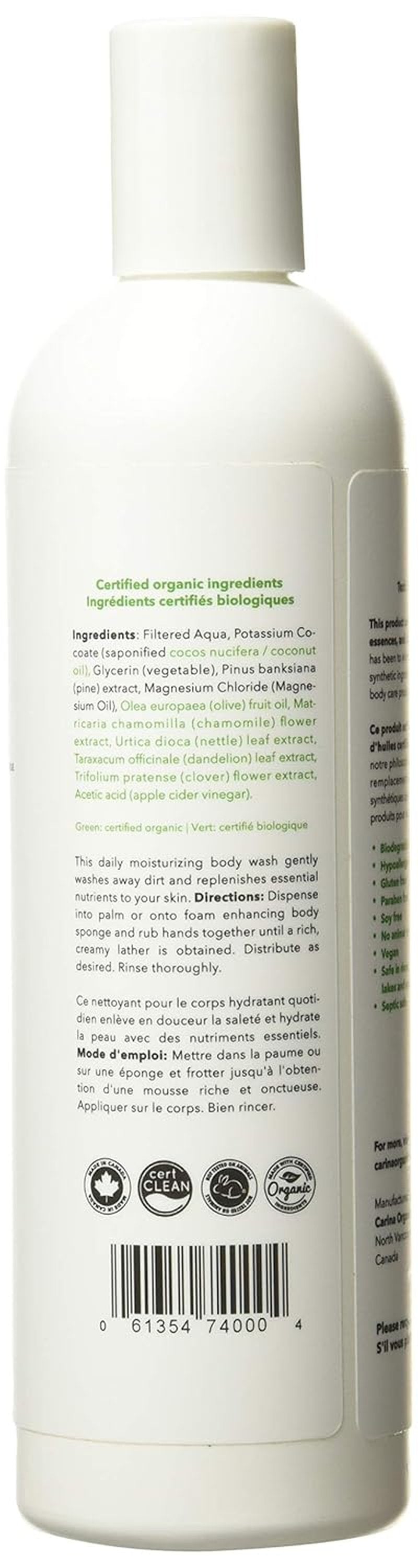 Carina Organics Unscented Body Wash - Gentle Formula for Sensitive Skin | 360ml