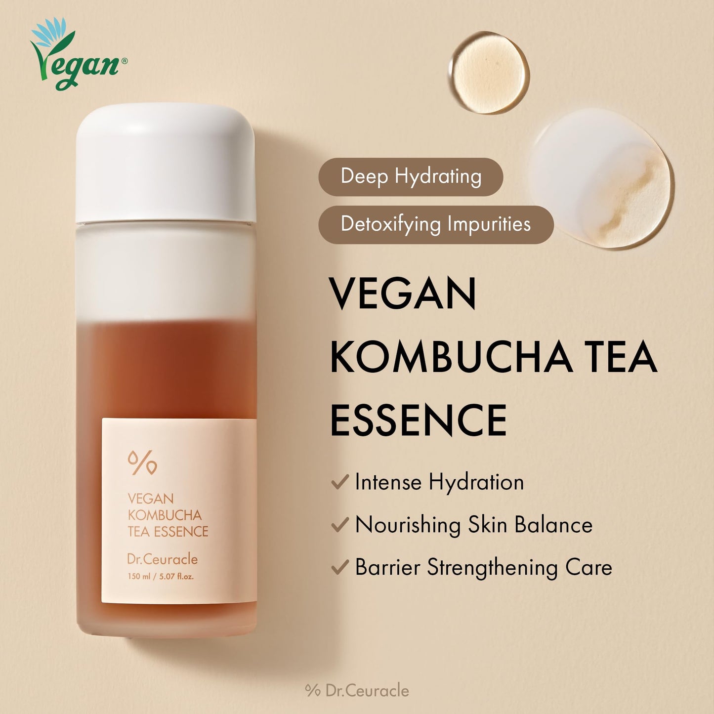 Dr.Ceuracle Vegan Kombucha Tea Essence, Hydrating Milky Toner 5.07 fl. oz.