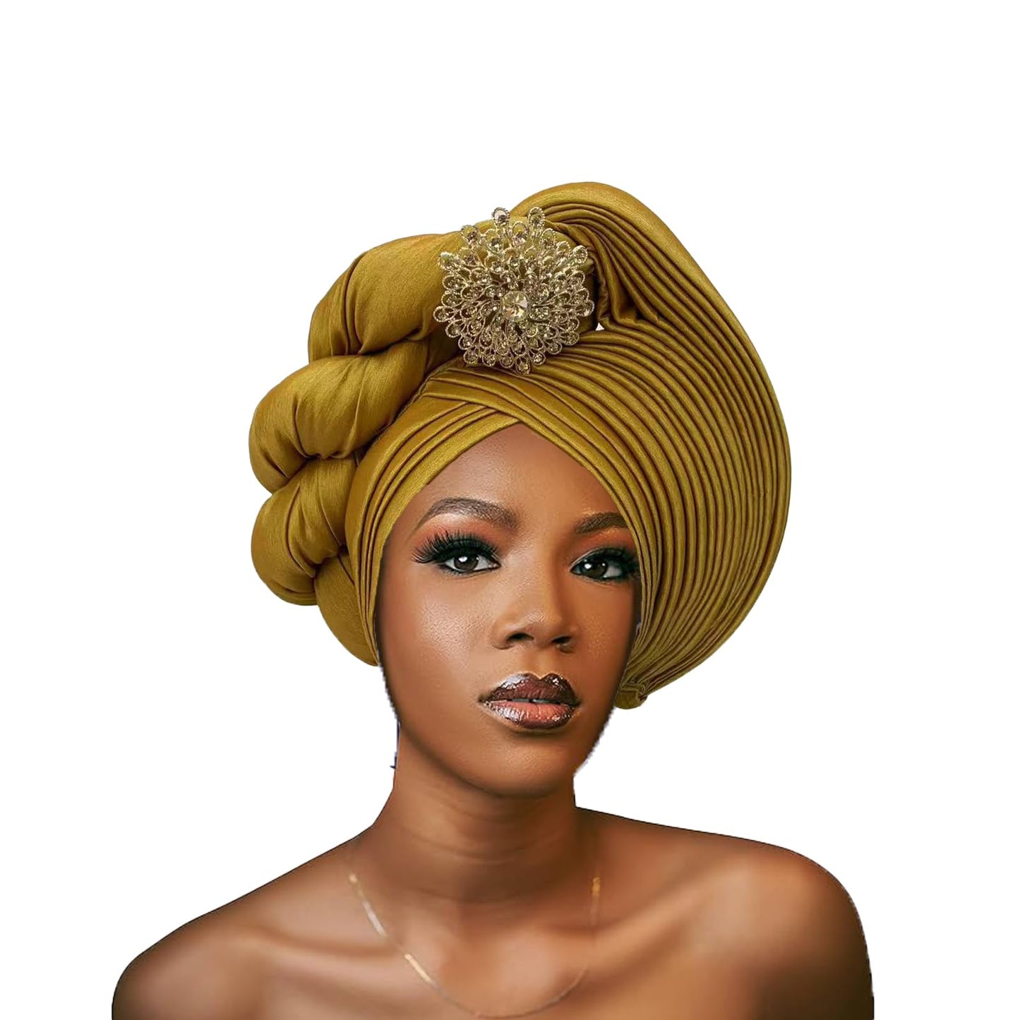 Gele Headties African Headgear for Wedding Party headties Gele Headties Nigerian Handmade Hats for Women (US, Alpha, One Size, Yellow)