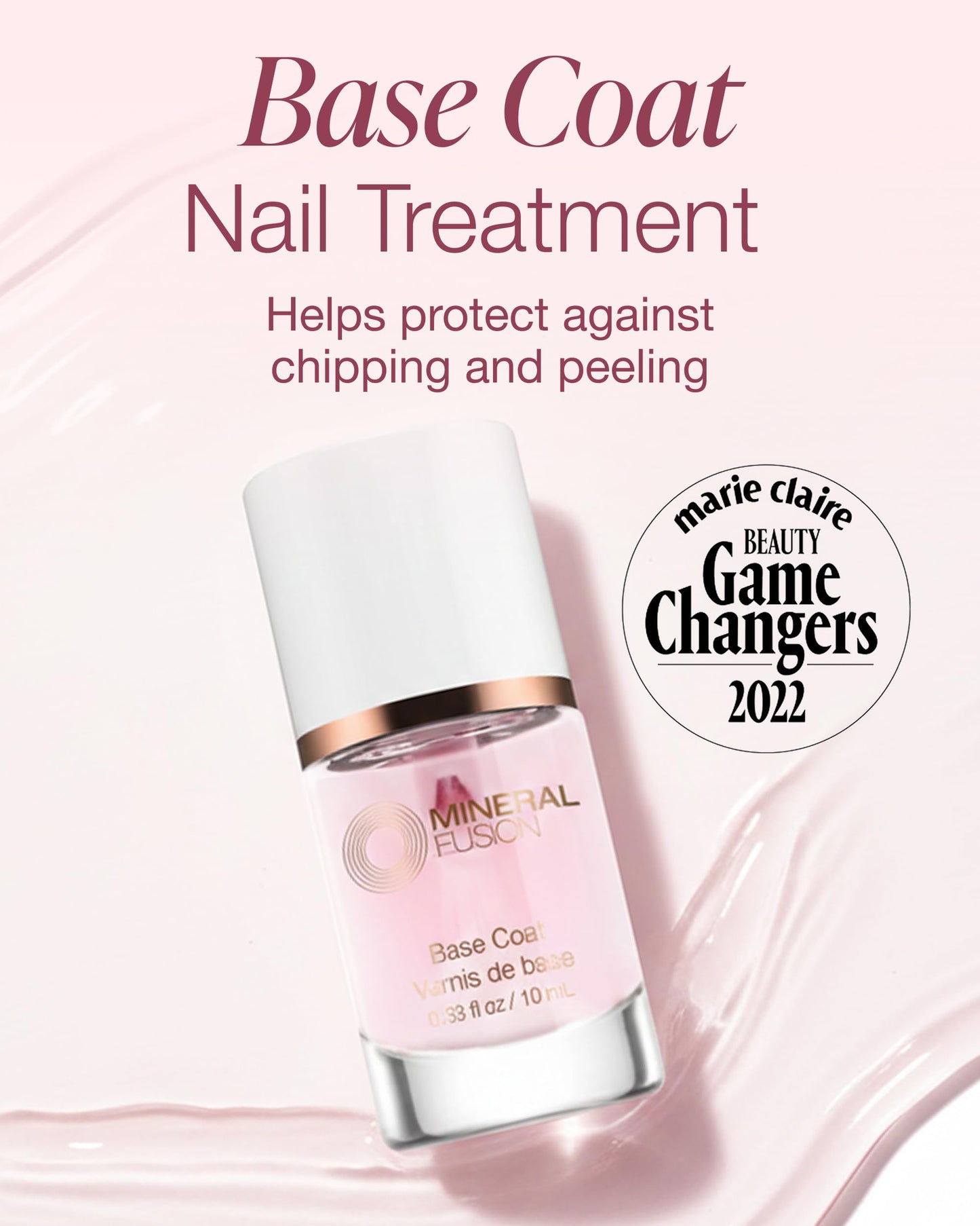 Mineral Fusion Base Coat Nail Treatment - Extend the Length of Manicures - Protect Against Chipping, Peeling Nail Polish - Long Lasting, Nail Strengthener - Vegan, No Harsh Ingredients - 0.33 Fl Oz