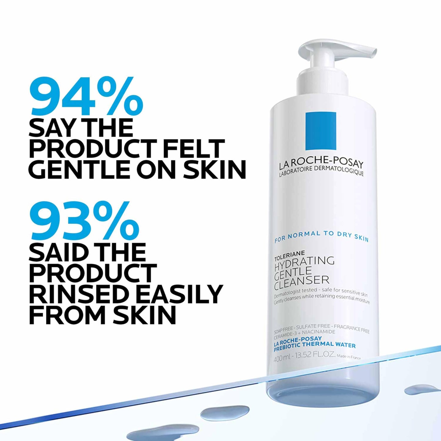 La Roche-Posay Toleriane Hydrating Gentle Face Cleanser, Hydrating With Niacinamide + Ceramides, Daily Face Wash For Dry-Skin To Normal Skin, Sensitive Skin Tested, Fragrance Free, (Pack of 2)