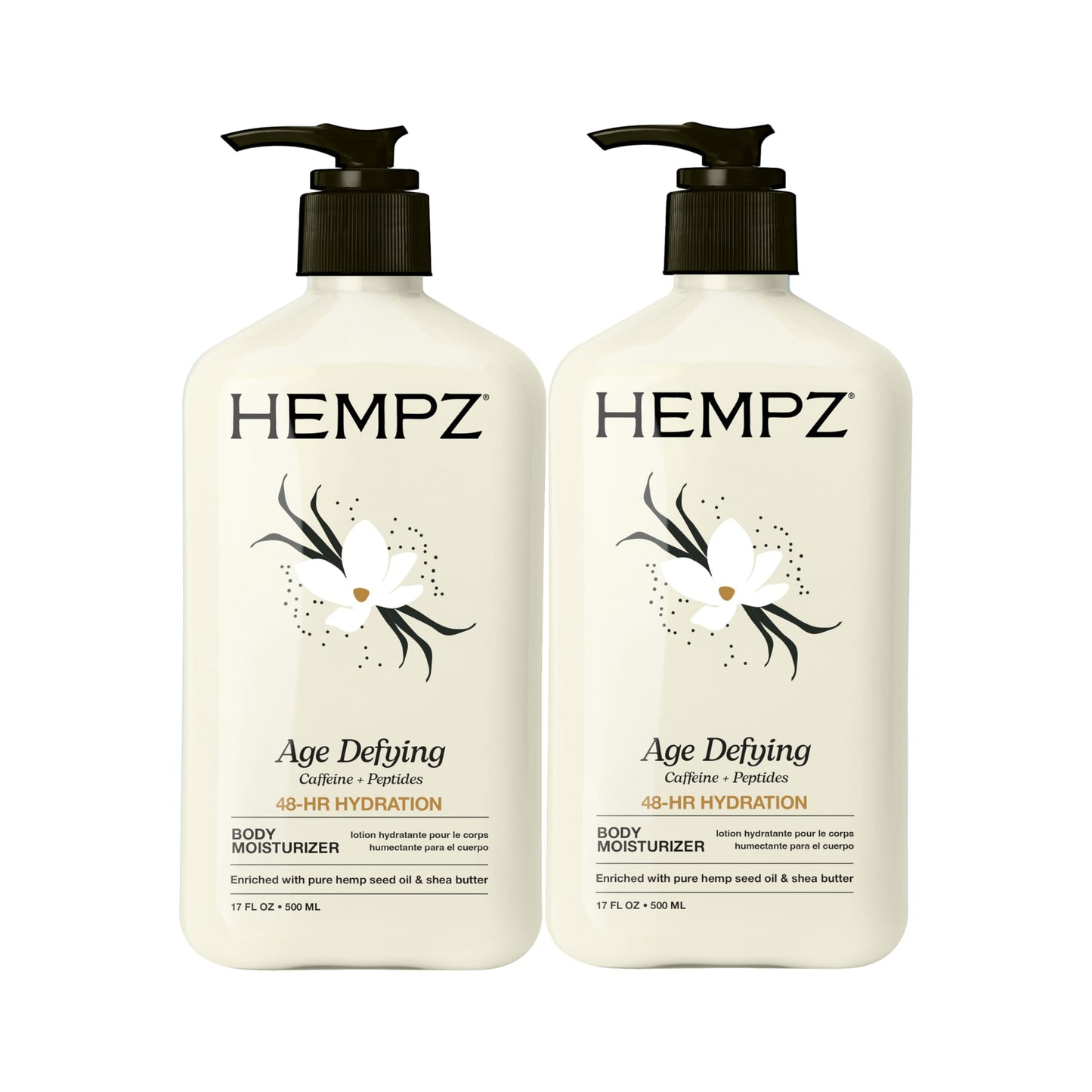 Hempz Age Defying Body Moisturizer, 17 Fl Oz, 2 Pack Bundle - Daily Herbal Moisturizer, Shea Butter Anti-Aging - Body Lotion, Hemp Extract Lotion - Skin Care Products, 100% Pure Organic Hemp Seed Oil