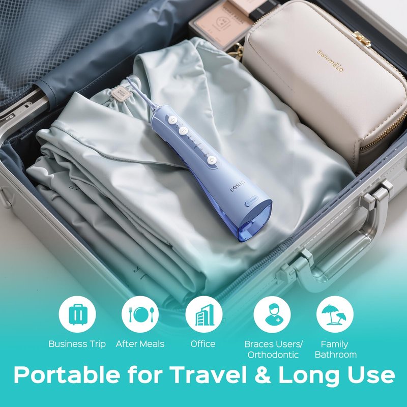COSLUS C50 Portable Water Flosser for Teeth: 4 Modes & 5 Intensity Levels Professional Electric Dental Pick for Sensitive Gums, Braces & Orthodontic - Cordless for Travel Use, BPA-Free, ADA Accepted