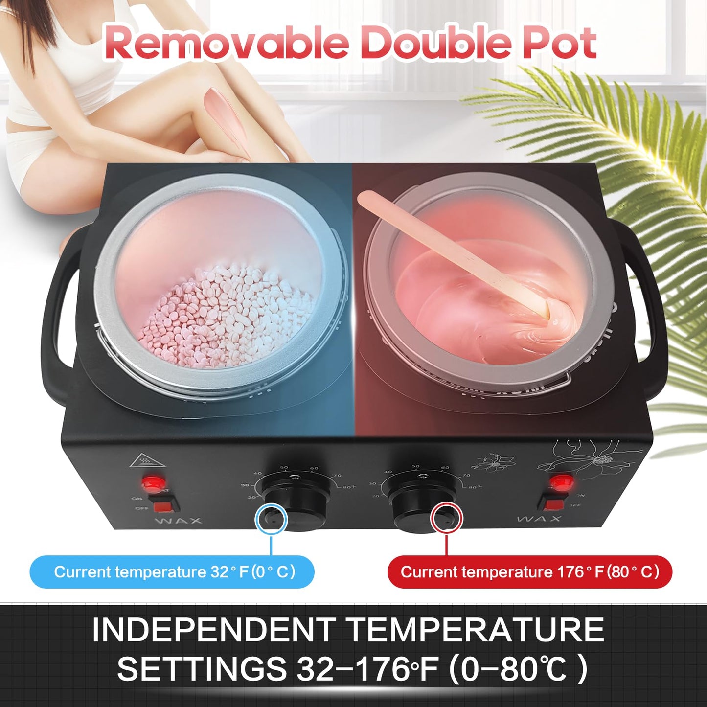 Wax Warmer for Hair Removal, Double Wax Heater Pot with Adjustable Temp