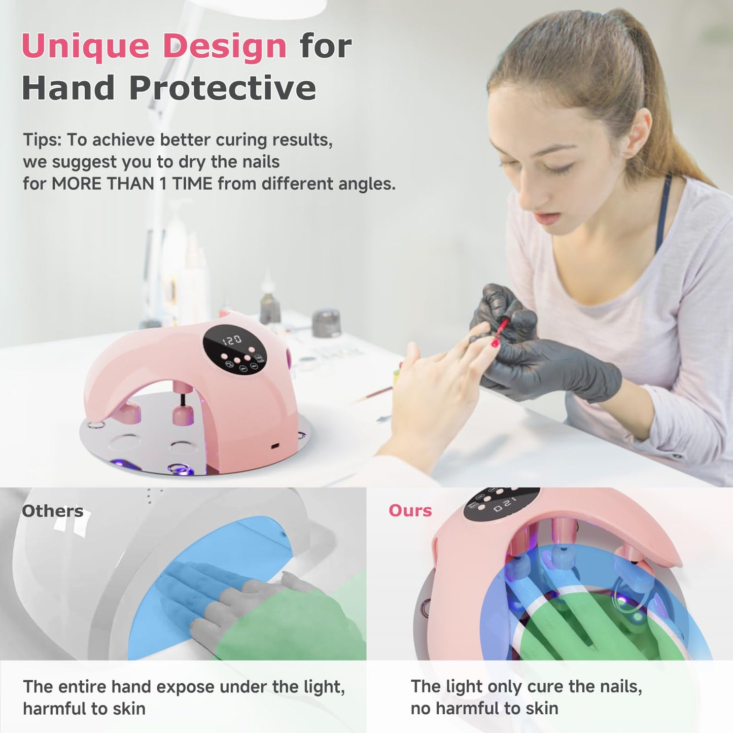 Rechargeable LED Nail Lamp, Meremit 49W Nail Curing Lamps for Gel Polish, UV Nail Light with 4-Timer Setting and Flexible Angle Adjustable, Professional LED Nail Dryer for Fingernails & Toenails
