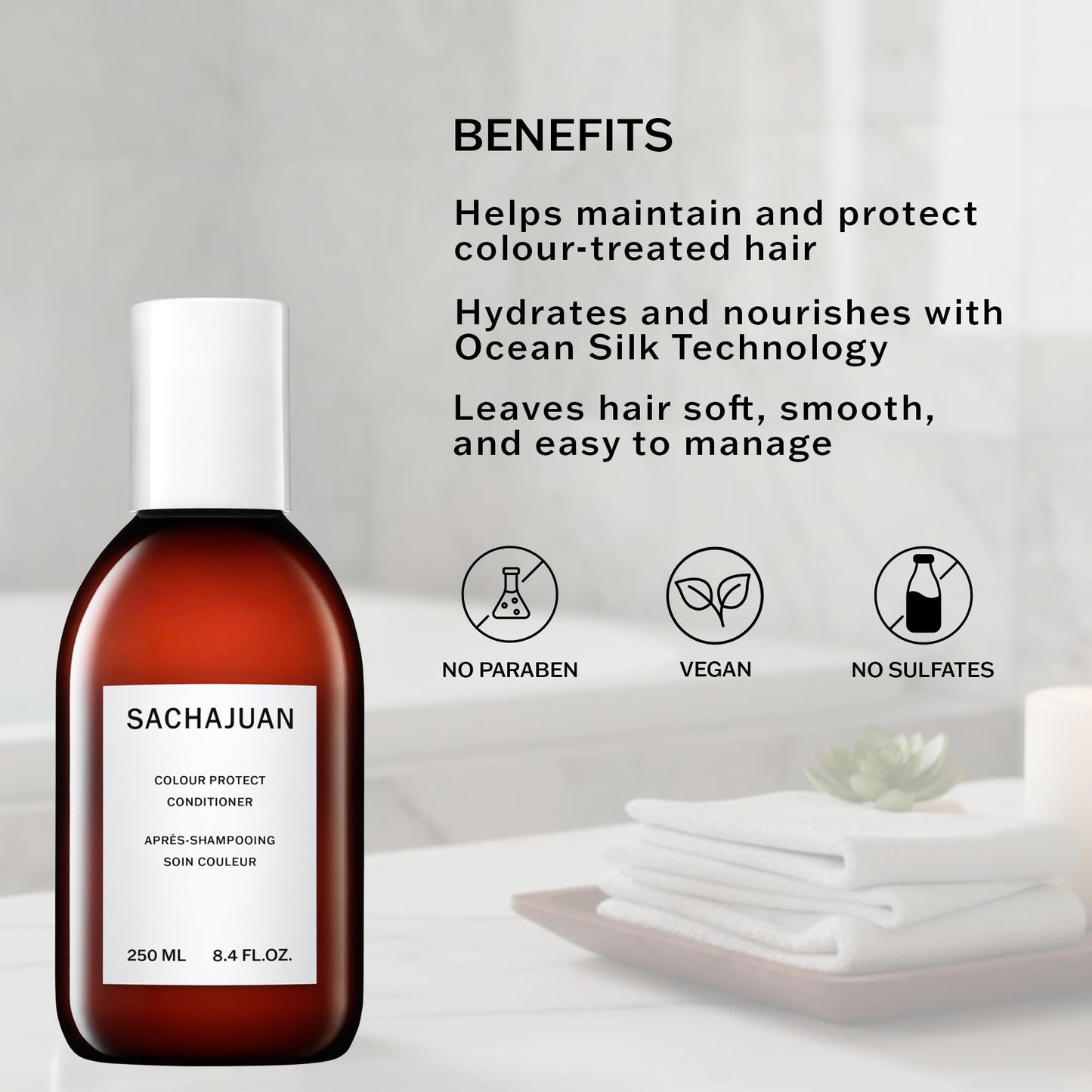 SACHAJUAN Colour Protect Conditioner | Conditioner for Color-Treated Hair | Hydrates, Detangles & Improves Manageability | With Ocean Silk & Microemulsion Technology | Paraben-Free | 8.4 oz