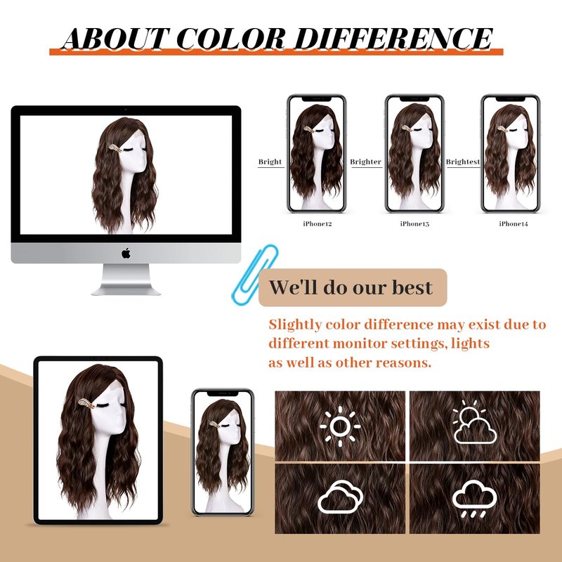 ANNISOUL Brown Short Wavy Wigs for Women 18Inch Bob Wave Wig Middle Part Synthetic Lace Front Natural Hairline Hair for Daily Party Use