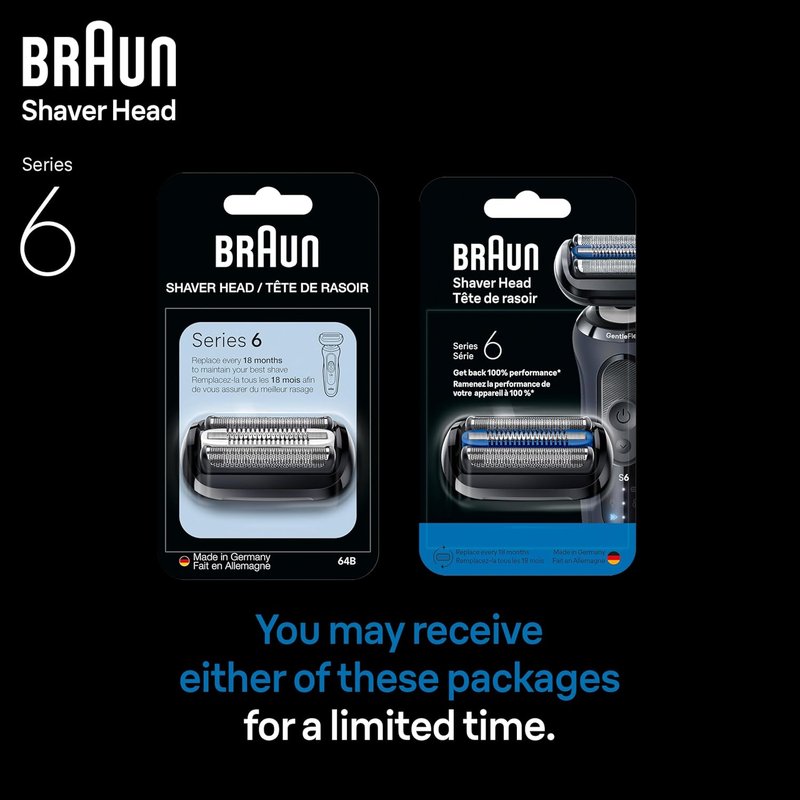 Braun Series 6 Electric Shaver Replacement Head - Sensitive Skinguard, Easy Attachment, Compatible with 64B | Black