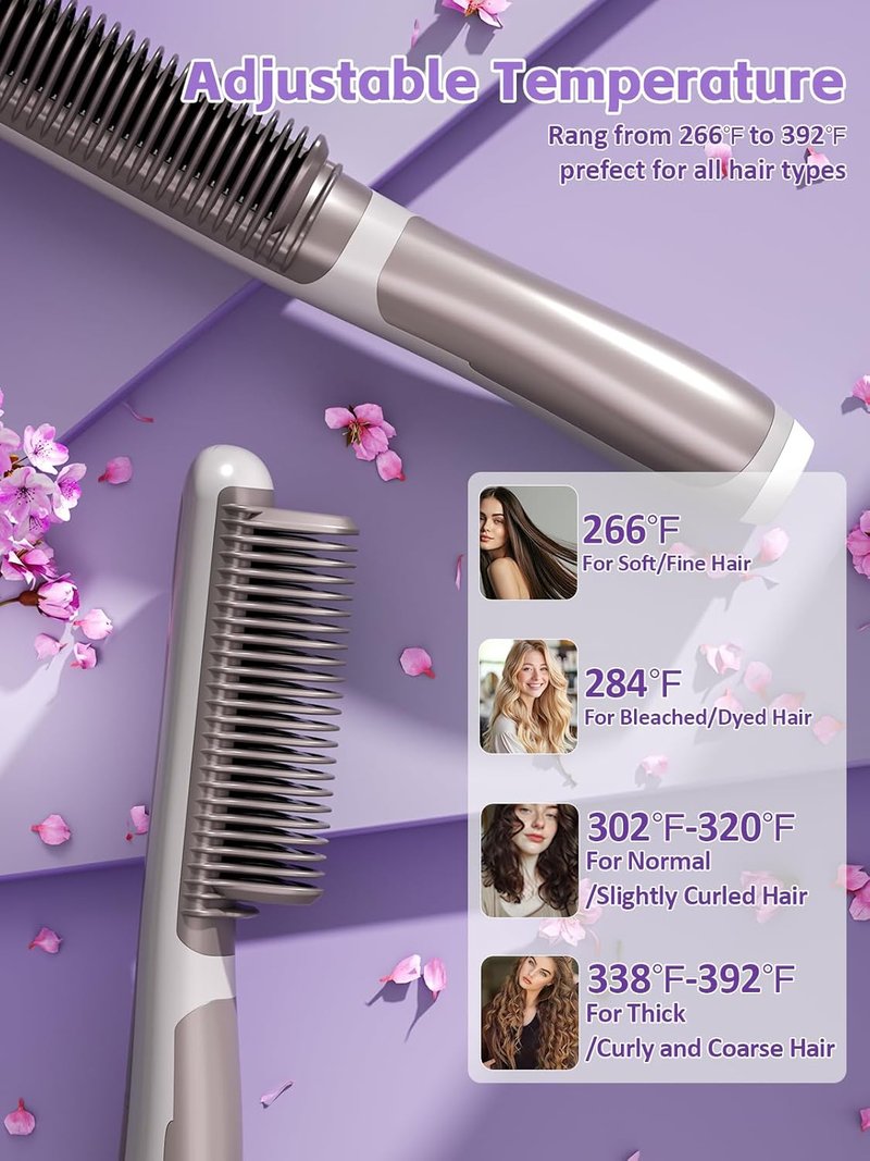 Hair Straightener Brush - Fast Heating Ceramic Straightening Tool for All Hair Types | Anti-Scald Design, Perfect for At-Home Styling