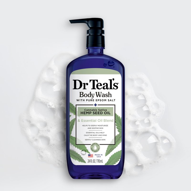 Dr Teal's Body Wash with Pure Epsom Salt, Cannabis Sativa Hemp Seed Oil, 24 fl oz (Pack of 4)