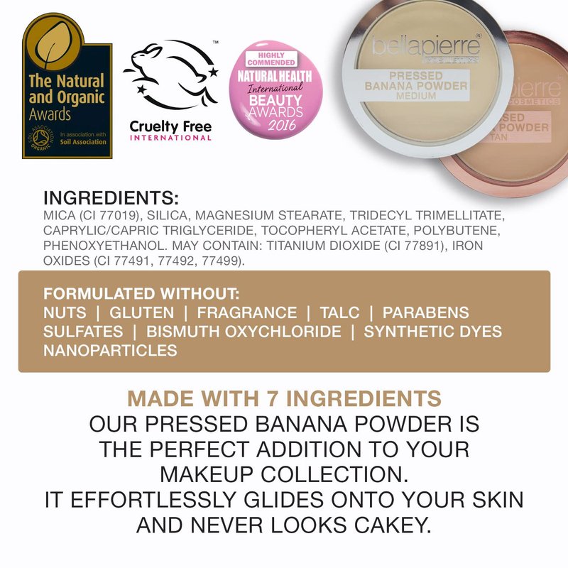 Bellapierre Pressed Banana Setting Powder – Compact Color-Correcting Banana Powder, Matte Translucent Finish, Under-Eye Brightening Baking Powder, Talc-Free, Lightweight – Medium – 0.28 oz