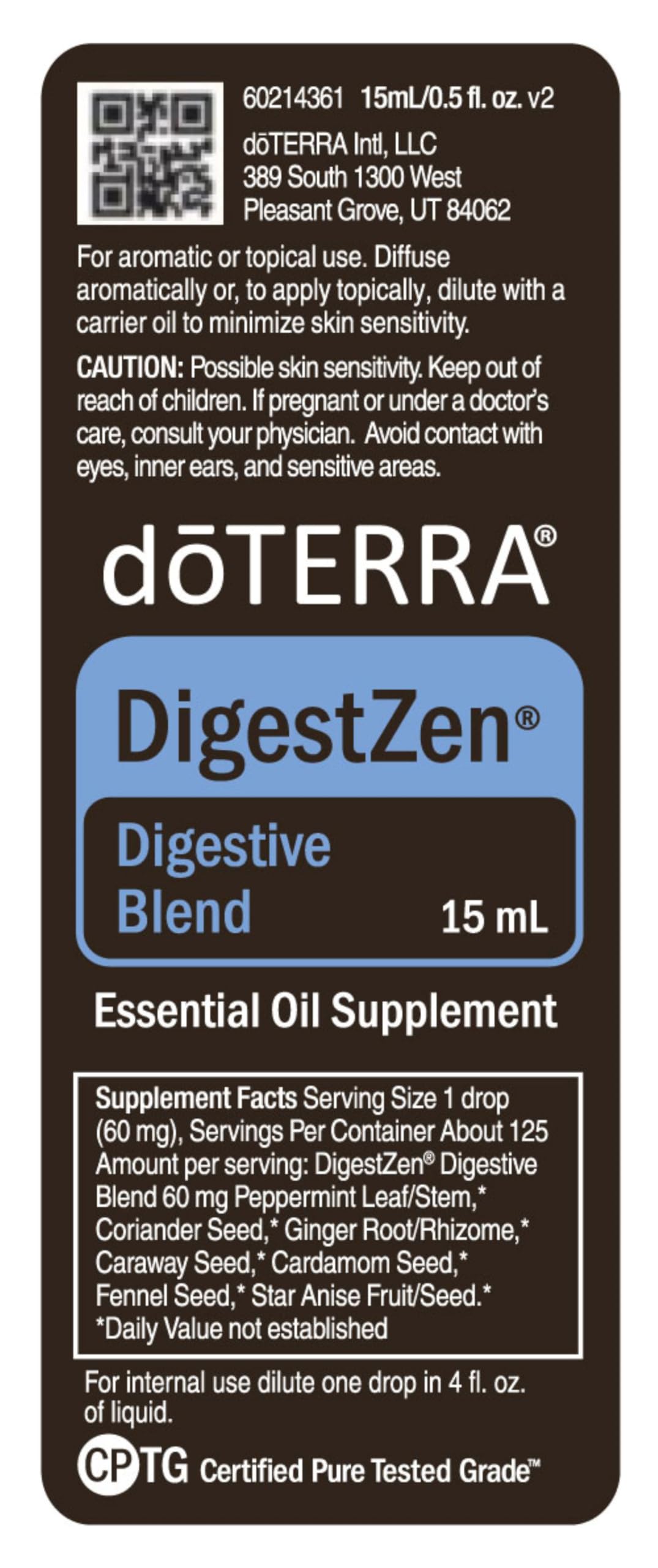 doTERRA DigestZen 15ml - Pure Essential Oil Digestive Blend with Peppermint, Ginger and Other Natural Oils to Help Reduce Gas, Indigestion and Upset Stomach