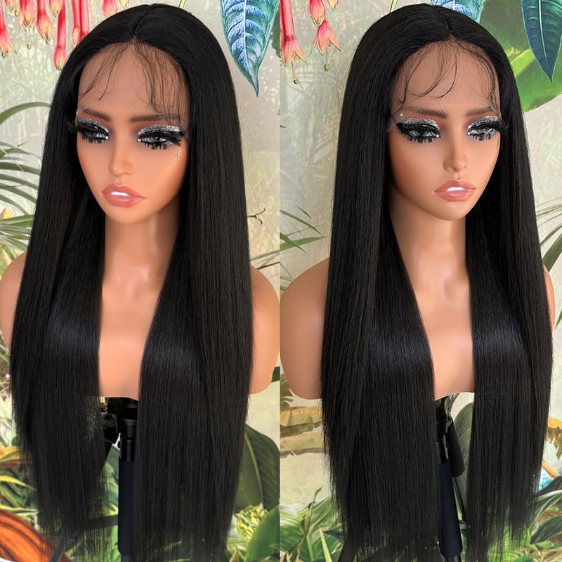 QD-Tizer Synthetic Lace Front Wigs for Black Women Straight Long Hair Wig Pre Plucked Bleached Knots with Baby Hair Heat Resistant Full Wigs Glueless