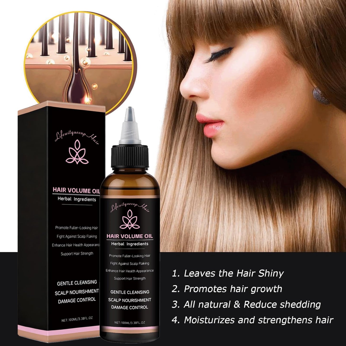 1PCS lifewitqueenp Hair Care Growth Oil,Lifewitqueenp Hair Growth Products,Non-greasy, Quick-Absorbing, Strengthens Roots – Leaves Hair Black & Shiny, Reduces Split Ends & Dryness (1PCS)