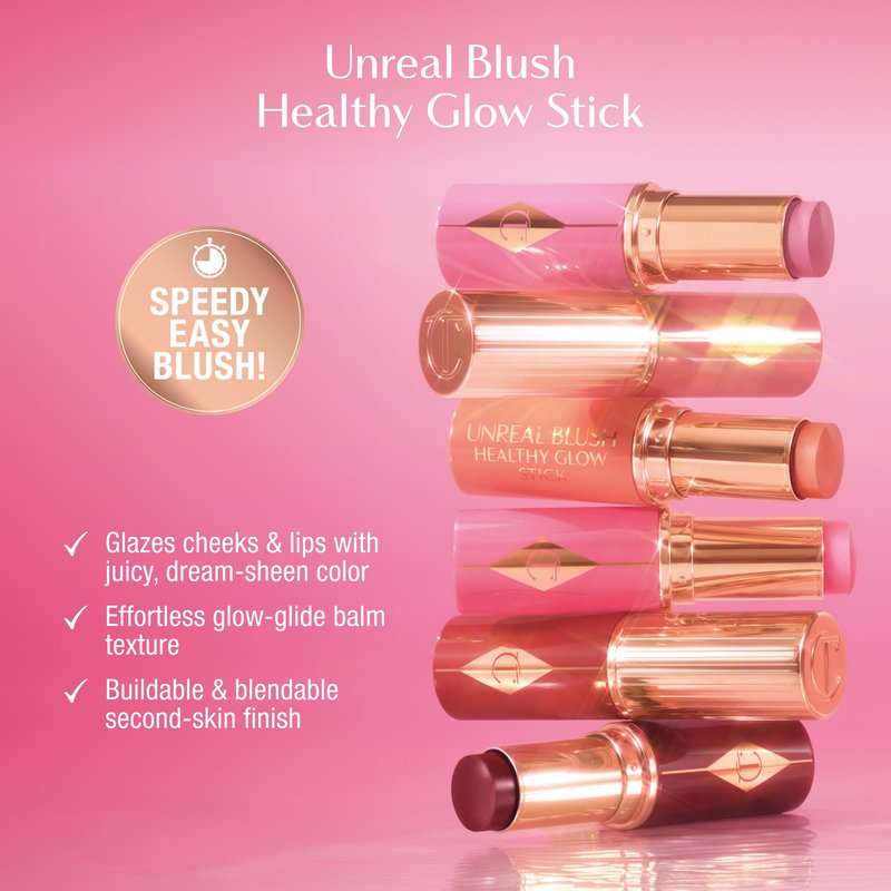 Charlotte Tilbury Unreal Healthy Glow Blush Stick - Buildable Cream Makeup with a Skincare-Infused Formula - Easy to Use, Blendable & Leaves Skin with a Luminous Sheen - Rosy Glow