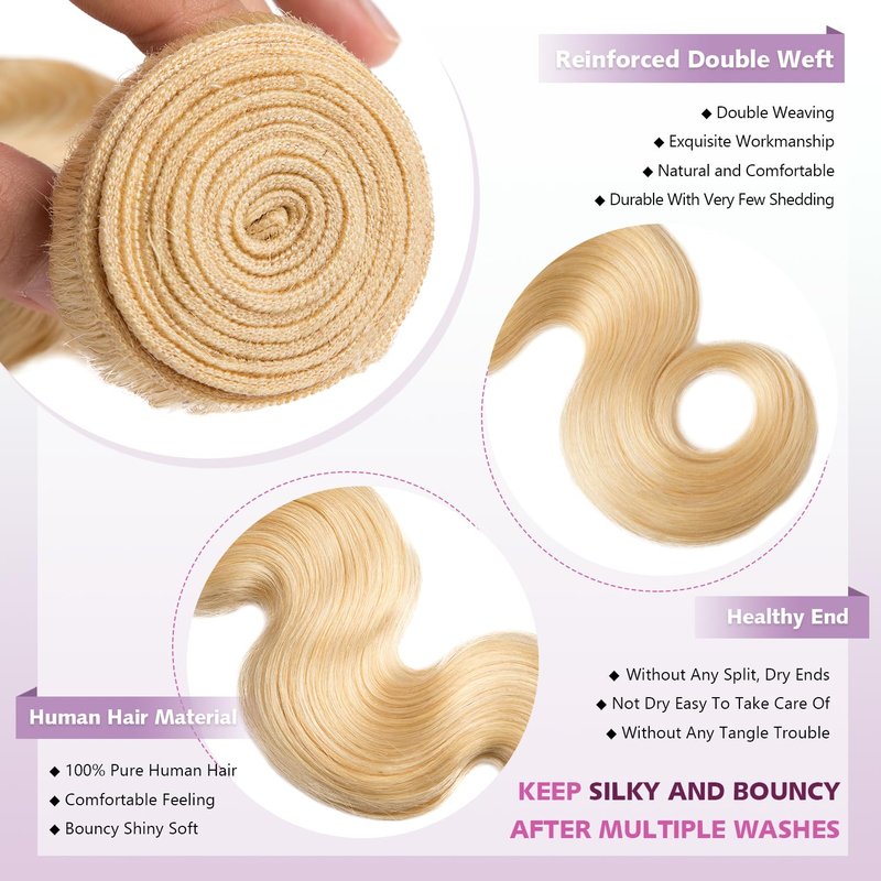 613 Blonde Bundles Human Hair Body Wave Single Bundle 18 Inch 12A Grade 100% Unprocessed Human Hair Brazilian Virgin Hair Weave 613 Body Wave Bundles Machine Double Weft 100G