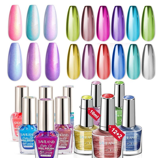 SAVILAND Fingernail Polish Set Quick Dry: 18 Color Pearl Nail Polish Set and Metallic Regular Nail Polish Kit with Base-Top Polish for Toe Nail DIY Home