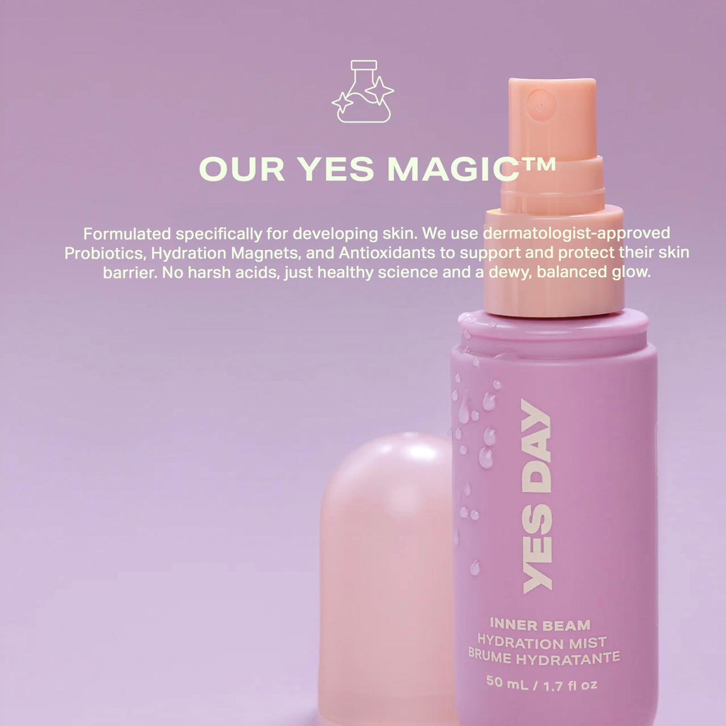 Yes Day Inner Beam Hydrating Face Mist for Teens – Travel Size Facial Spray for Teens & Ages 10 Up, with Kiwano Melon, Glucosamine & Polyglutamic Acid (50ml)