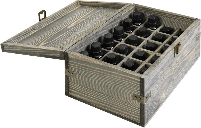 Essential Oil Bottle Storage Box - 24 Slot Vintage Gray Wooden Organizer | Holds Up to 30 mL Bottles