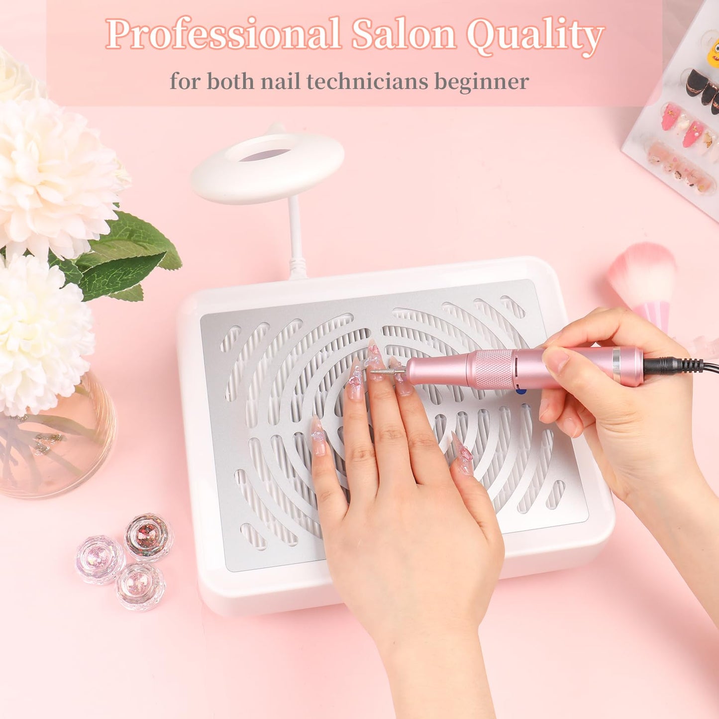 Nail Dust Collector with LED Light (Pink)
