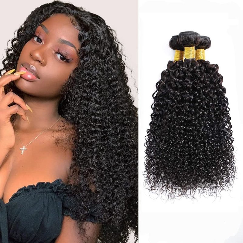 Kinky Curly Human Hair Bundles - 12A Virgin Brazilian Curly Weave | Natural Black (12, 14, 16 Inches)