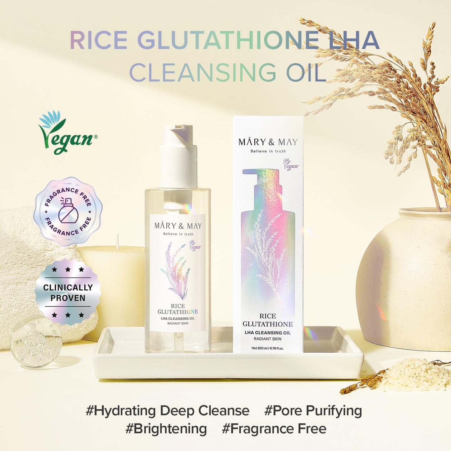 Mary&May Rice Glutathione LHA Cleansing Oil, 6.76 fl.oz