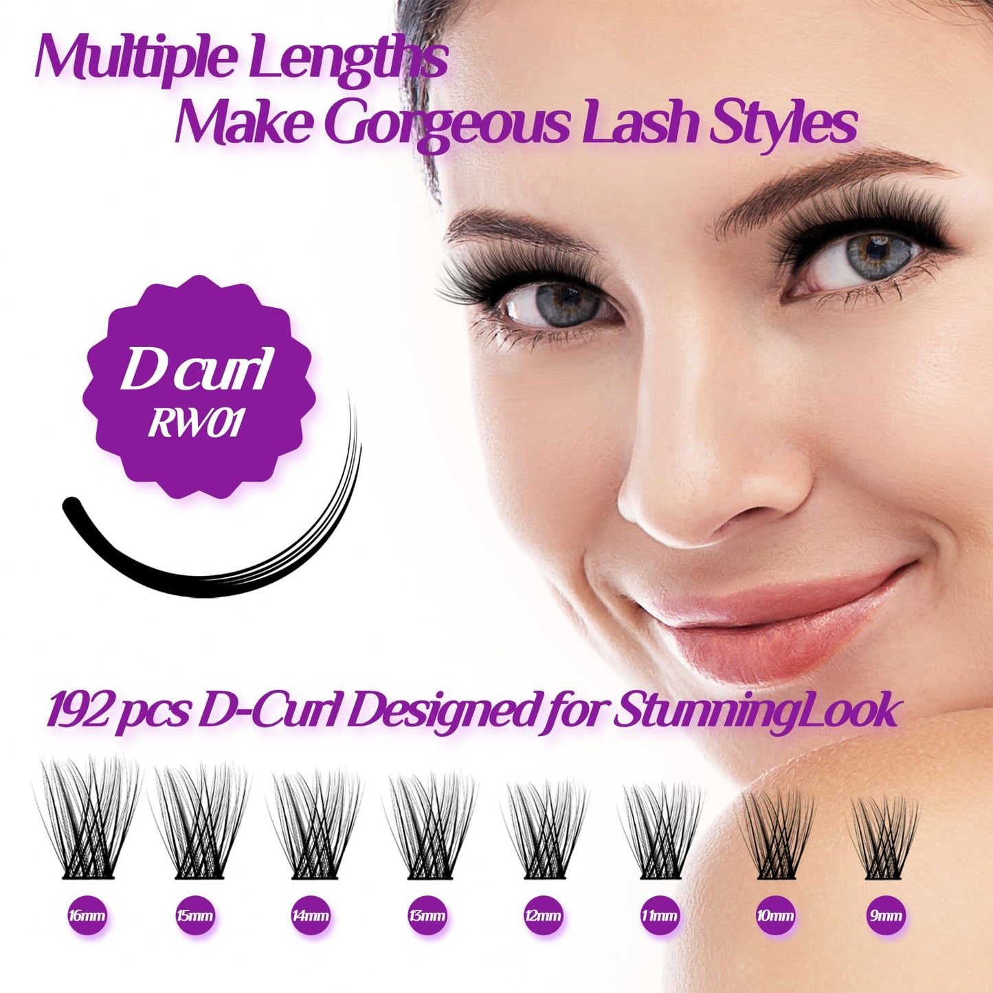 Lash Clusters DIY Eyelash Extension: Mega Volume C D Curl Individual Lashes 192PCS - Eyelash Clusters Extensions Wispy Natural Look False Lashes Cluster Fake DIY at Home 9-16mm RW01 by Risute
