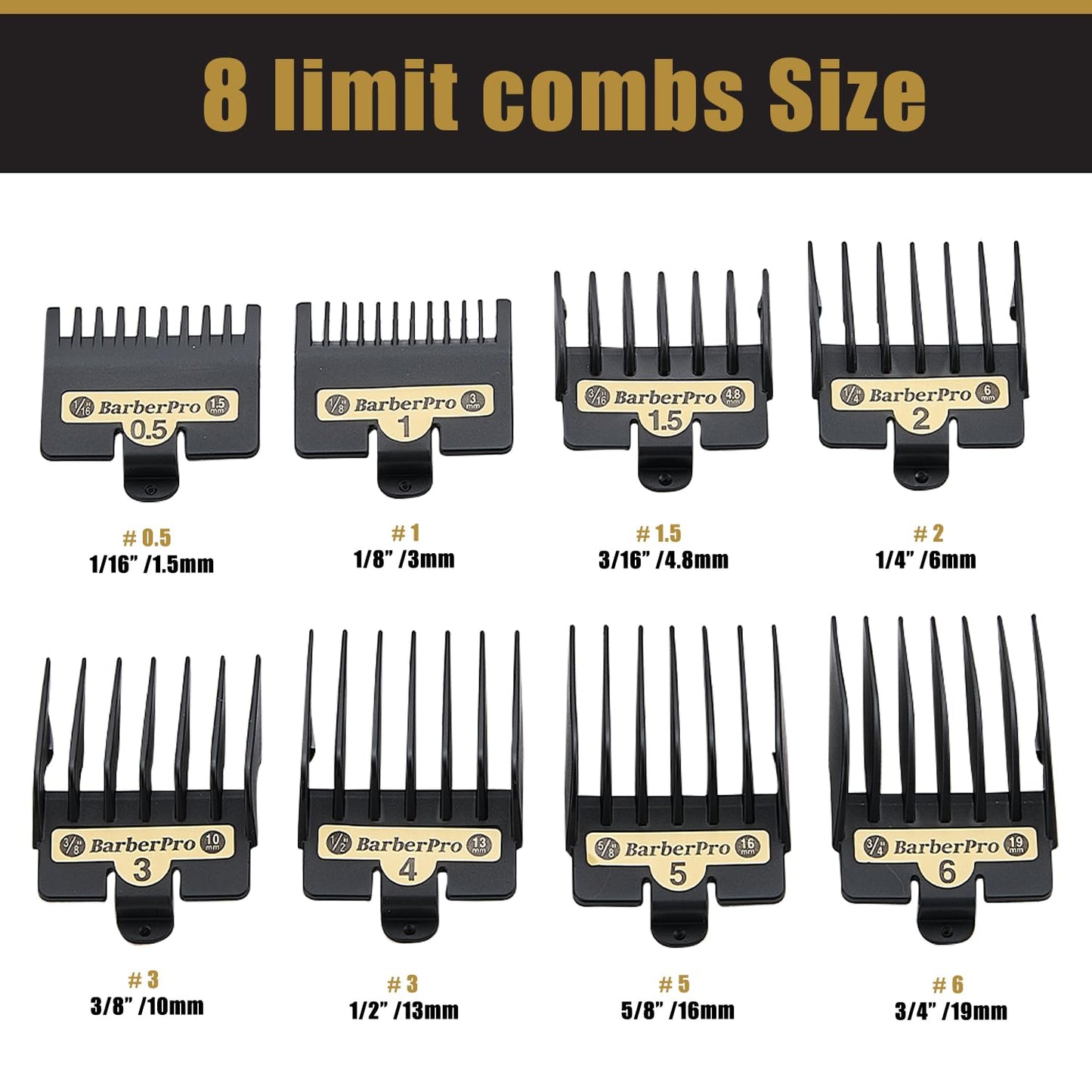BaBylissPRO 8-Piece Clipper Guard Set | Replacement Guards for FX870, FX880, FX825, FX673 - Black