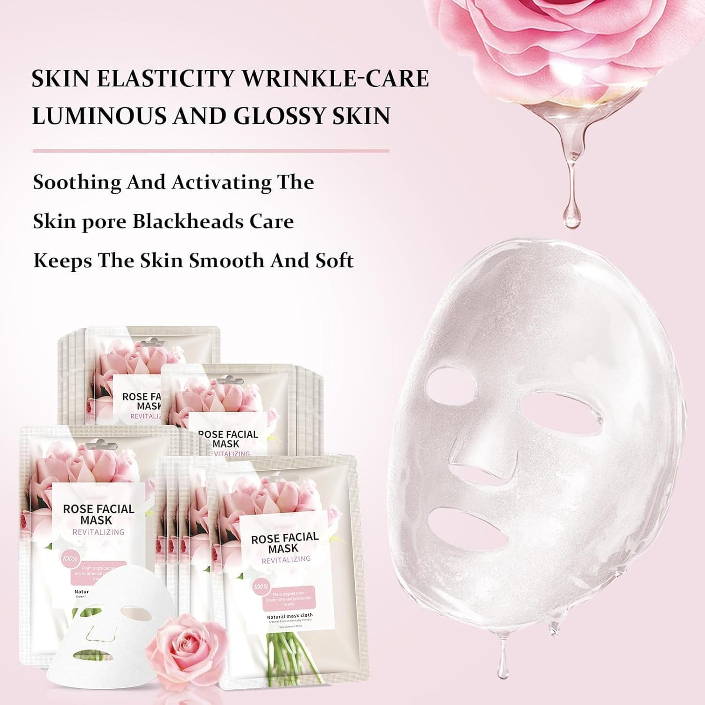 Hydrating Rose Facial Masks for Women - Moisturizing Sheet Masks for All Skin Types | 15-Pack