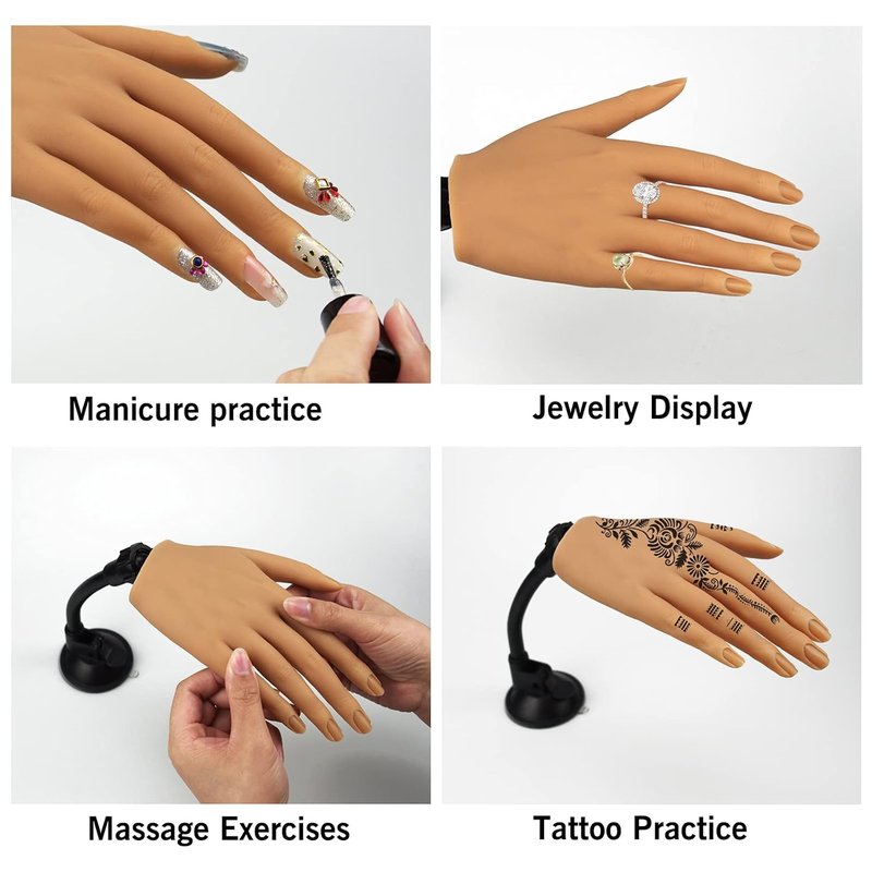 Silicone Practice Hand for Acrylic Nails - Flexible Life-Size Mannequin with Stand | Right Hand