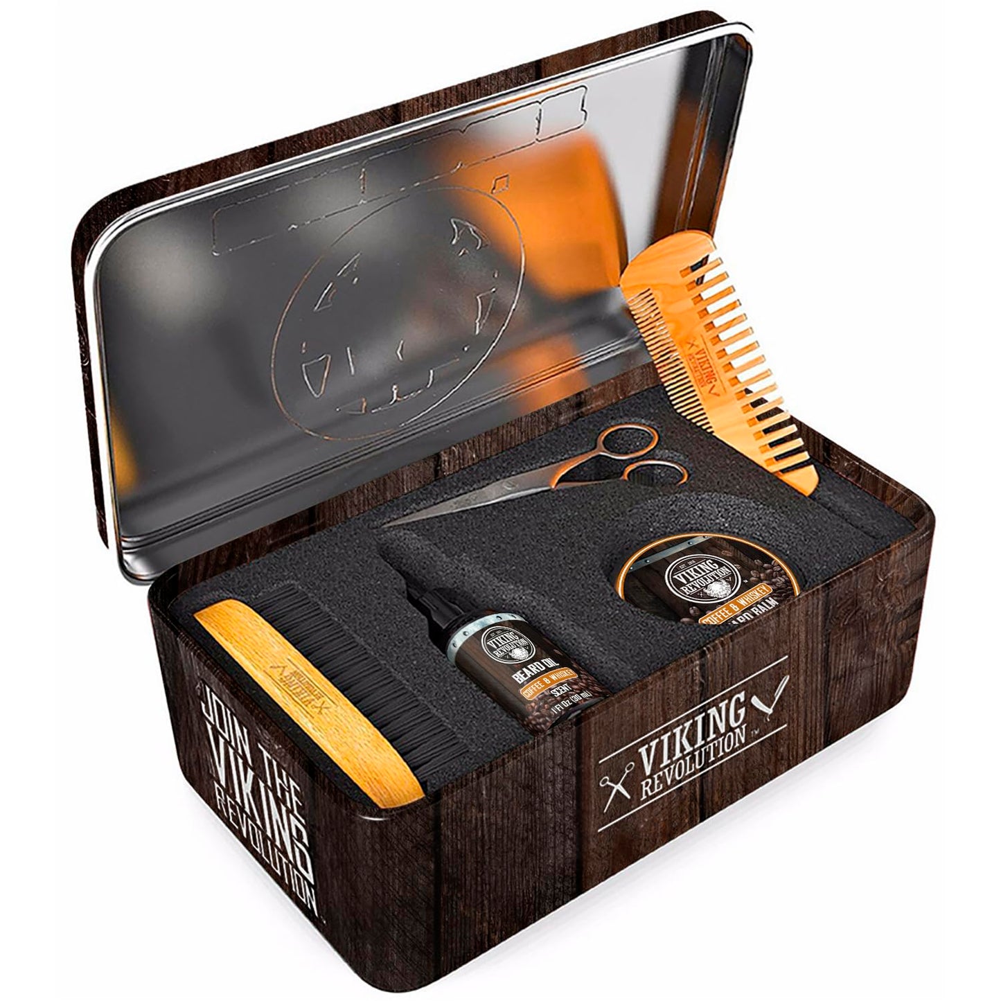 Viking Revolution - Ultimate Beard Kit Coffee and Whiskey - Beard Grooming Kit for Men with Beard Brush, Beard Comb, Beard Balm, Beard Oil, Beard and Moustache Scissors - Husband Gifts for Men